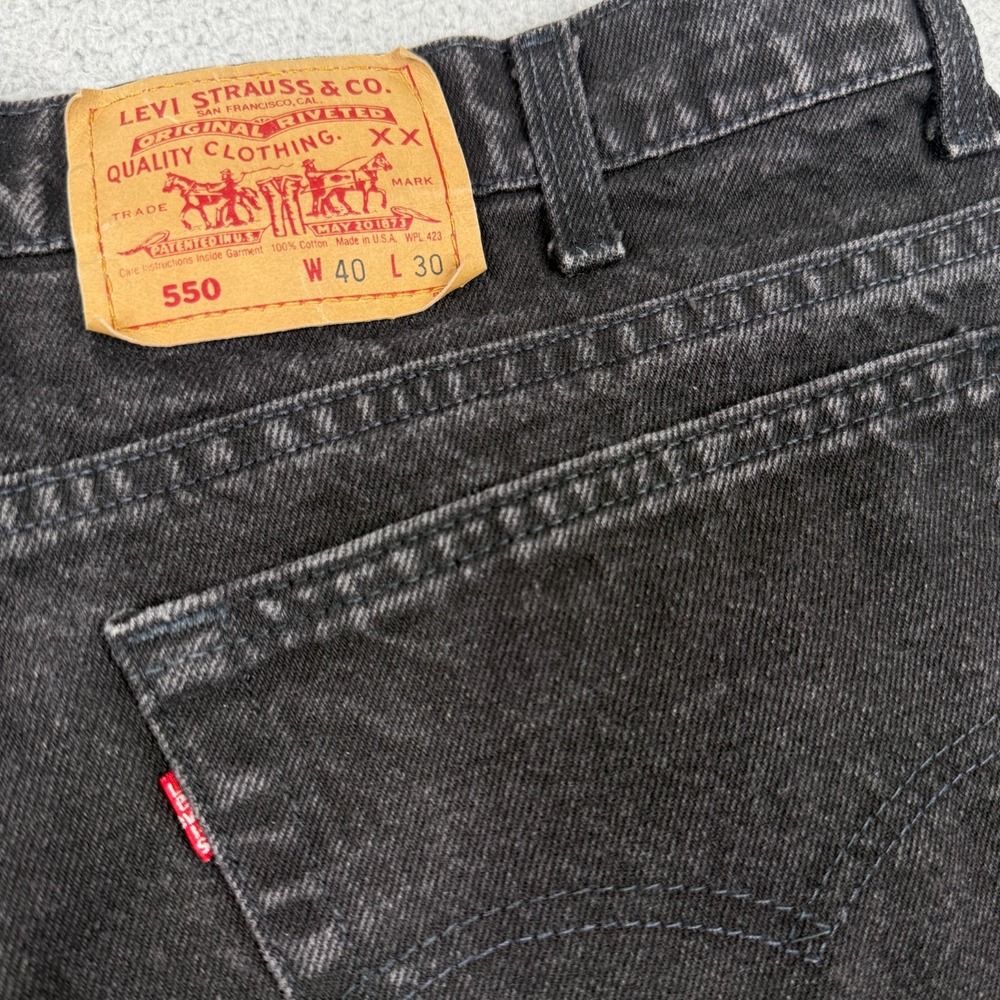 VTG 90s Levis 550 Jeans Mens 40x25 Black Made USA Relaxed Fit Faded Denim Grunge